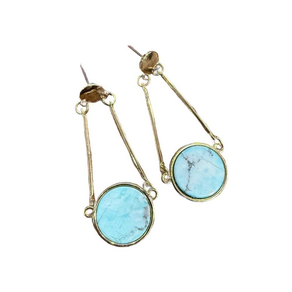 Turquoise Crystal Gold and Blue Dangle Stud Earrings